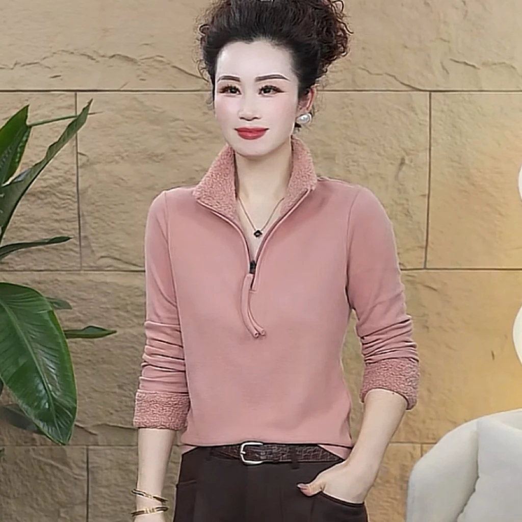 【歌莱图】2025冬款加绒时尚长袖拉链设计感休闲百搭上衣#5212