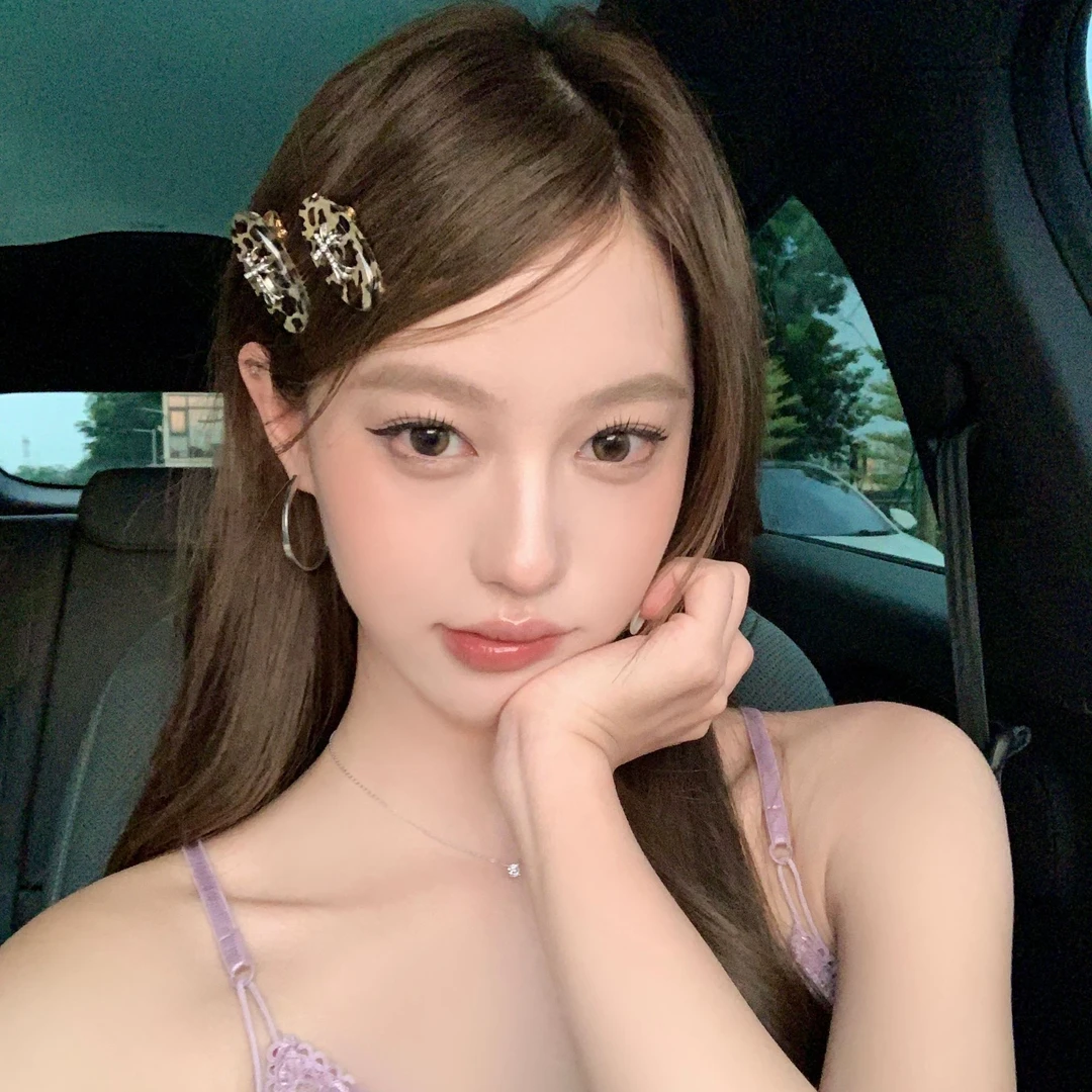 小野美奈 豹纹辣妹十字架醋酸发夹少女边夹刘海夹鸭嘴夹发卡发饰