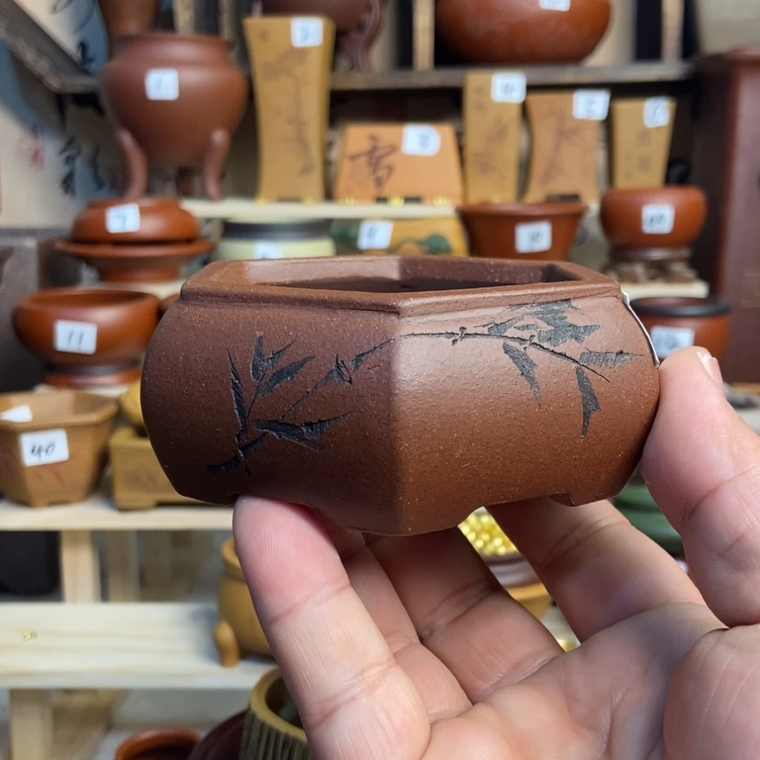 紫砂花盆内口经尺寸8×3.5