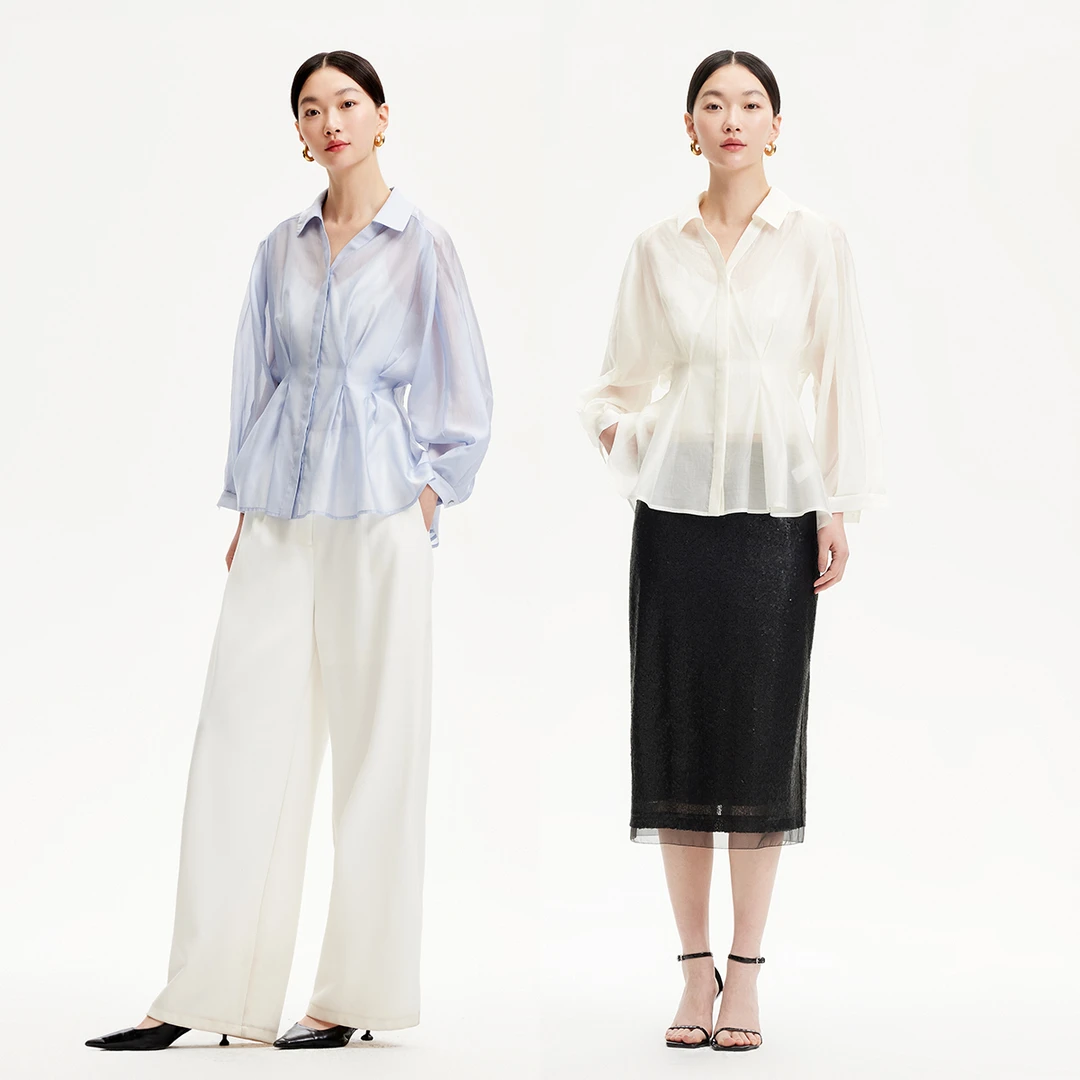 Vero Moda衬衫女欧若风【海盐青柠】翻领收腰微透质千金325131008