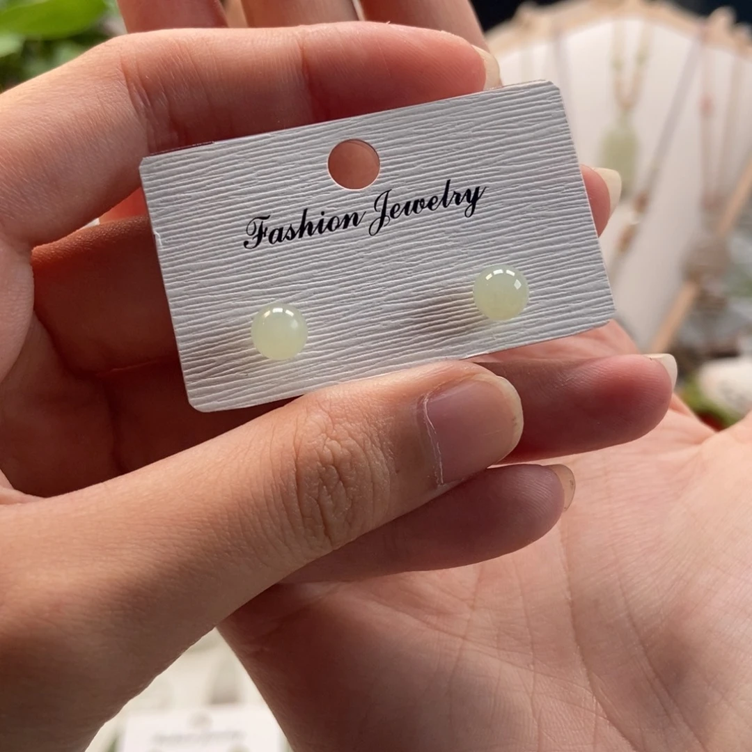 和田玉银S925镶嵌耳饰卡六晴水