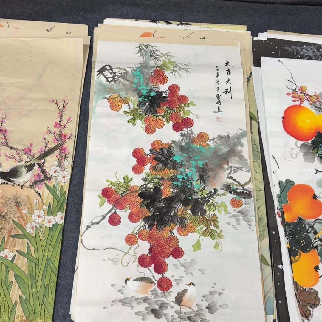 国画100×50手绘画画画