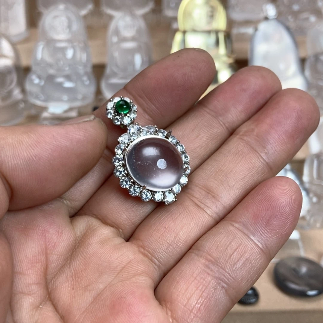 石英质玉吊坠银S925镶嵌