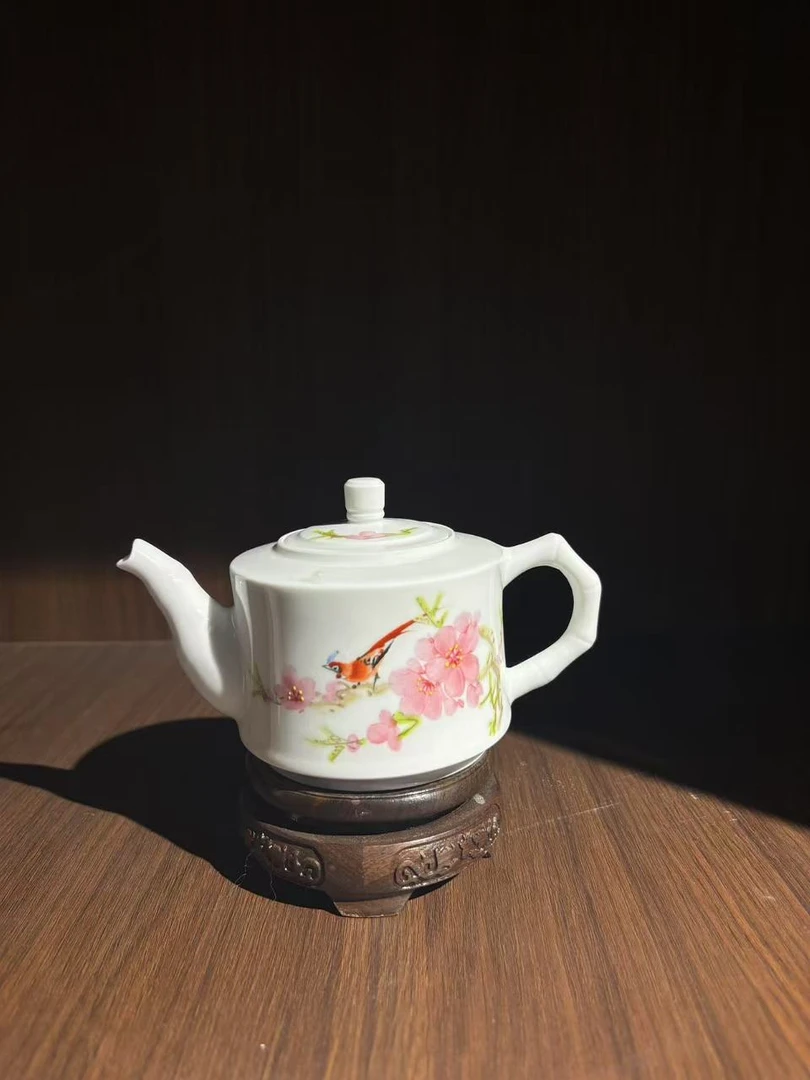 景德镇陶瓷水点桃花竹节壶