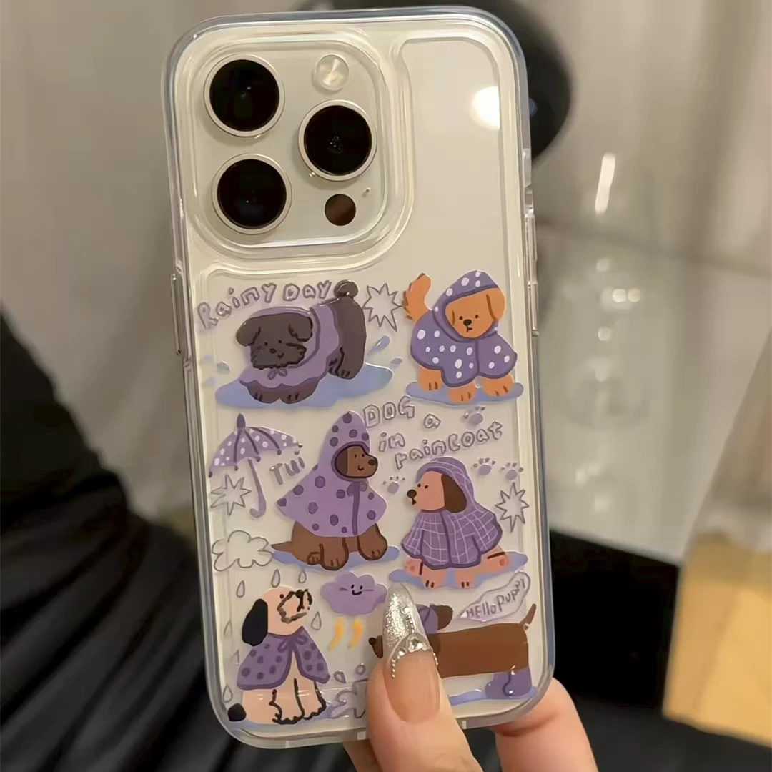 紫色雨衣小狗适用于iPhone16promax苹果15pro二合一太空手机壳14