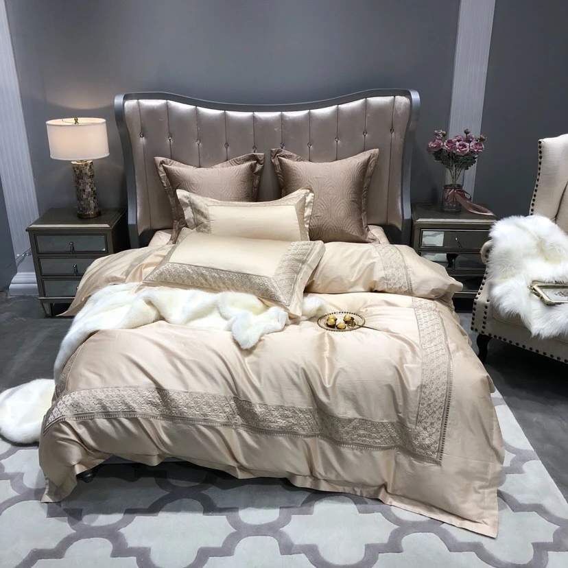 2025新款欧式500T海岛棉四件套轻奢蕾丝刺绣别墅样板房床品套件