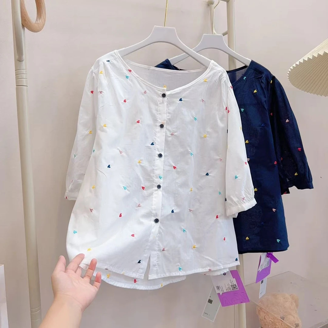 胖胖家*57689新款刺绣圆领爱心减龄百搭显瘦开衫