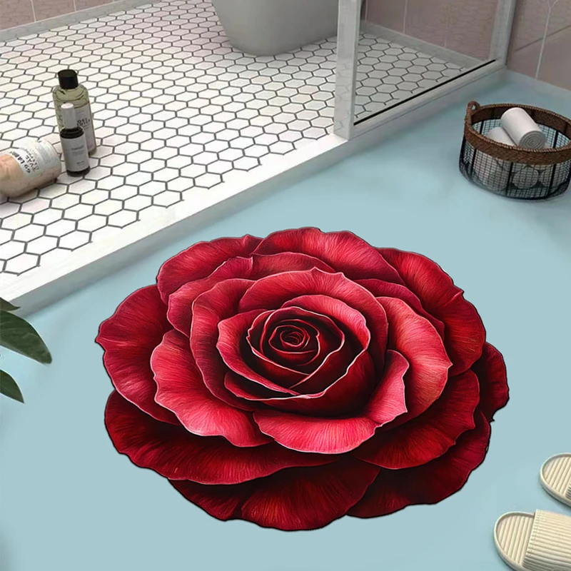 高档【浪漫玫瑰】3D设计花卉立体玫瑰牡丹吸水地垫硅藻泥浴室速干垫