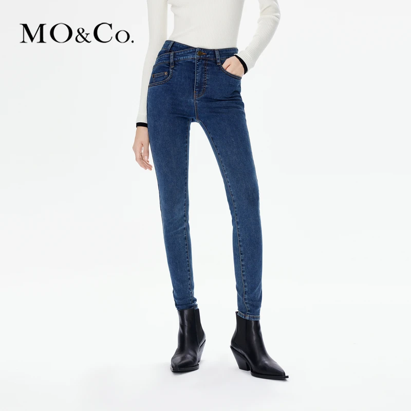 【火山岩】MOCO设计感高腰修身牛仔裤小脚裤MBC4JENK07