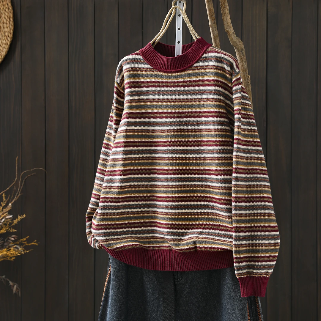 毛衣女2025新款冬安迪绒洋气条纹超好看内搭可外穿独特套头针织衫