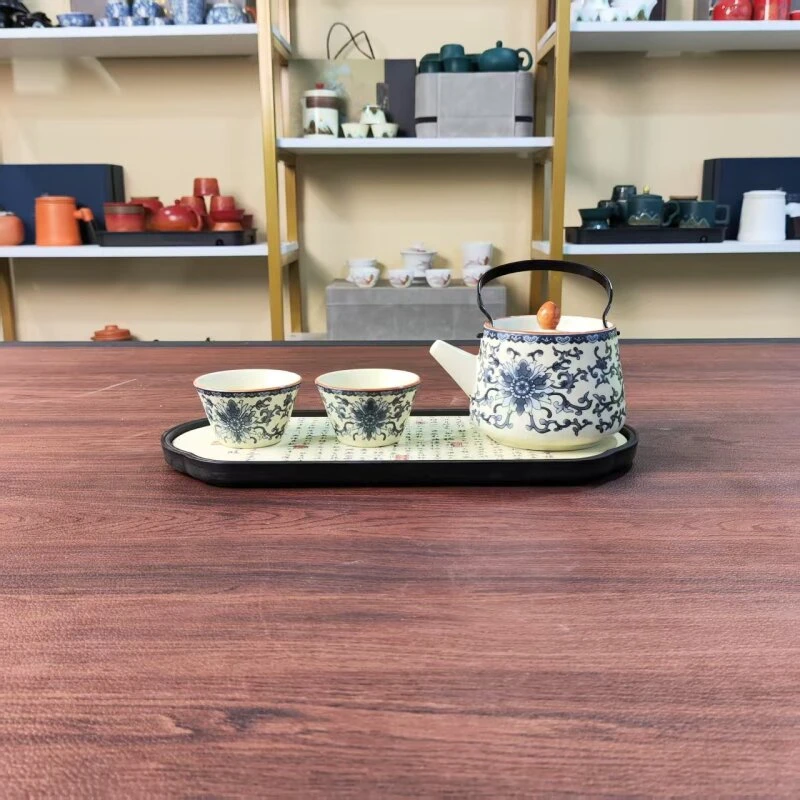 Z3160 轻奢汝窑缠枝莲提梁壶2杯兰亭序干泡盘