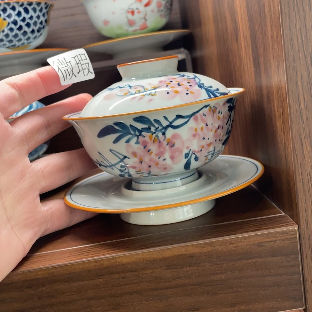 釉下手绘茶具微瑕