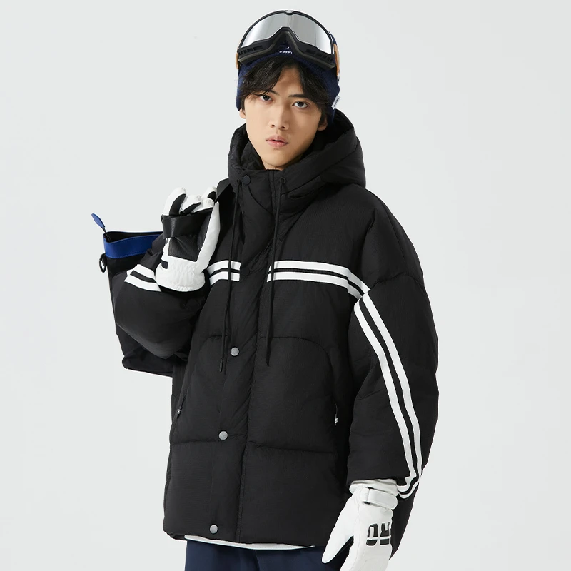 【SCRM】运动户外条纹羽绒服连帽时尚冬季加厚休闲撞色宽松男女同款