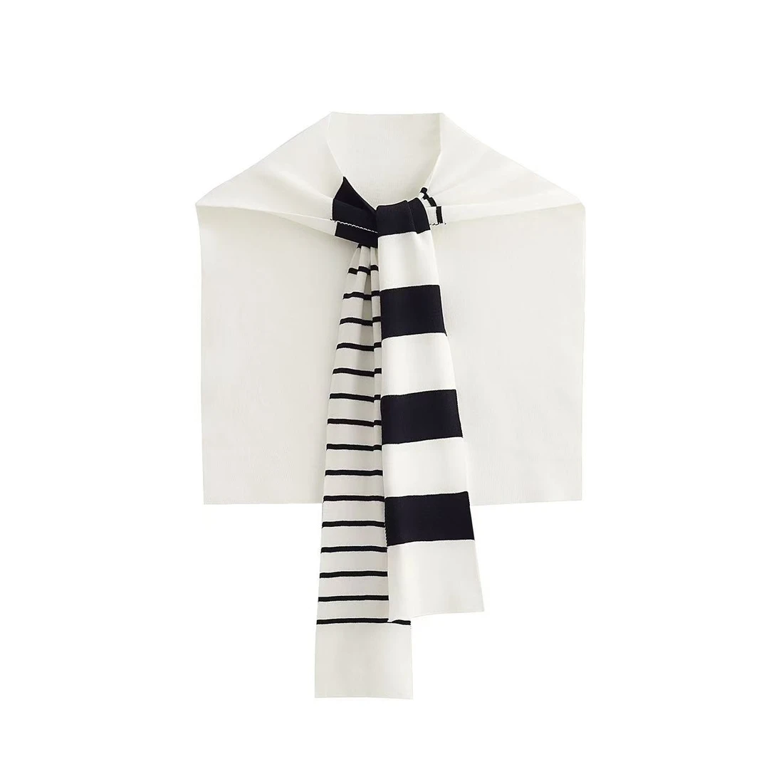 DAJING 穿搭必备  小众设计时尚气质条纹叠穿正肩百搭针织披肩女