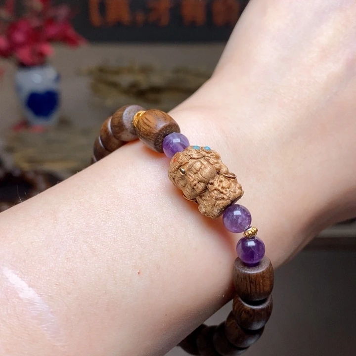 沉香手串越南芽庄黄棋玉化0.8+芽庄白棋沉香木雕配饰