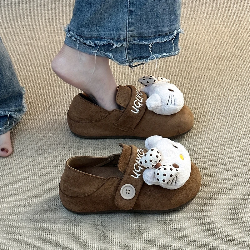 OJRZ可爱卡通凯蒂猫厚底包跟单鞋女2025秋新款室内学院风勃肯单鞋