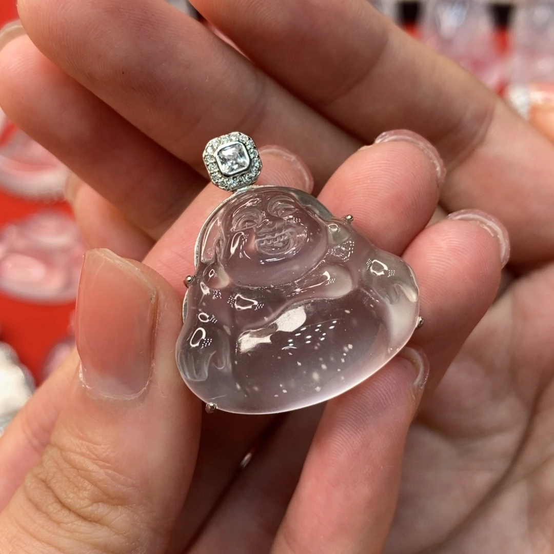 石英质玉银S925镶嵌雪花棉佛公