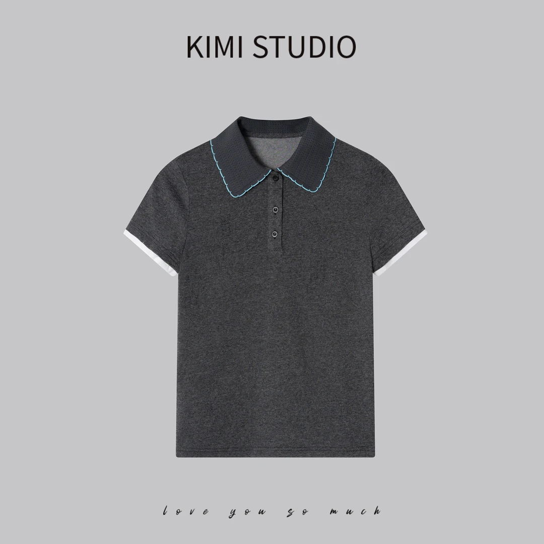 SS251462    针织撞色领拼接衬衫袖口polo棉质上衣