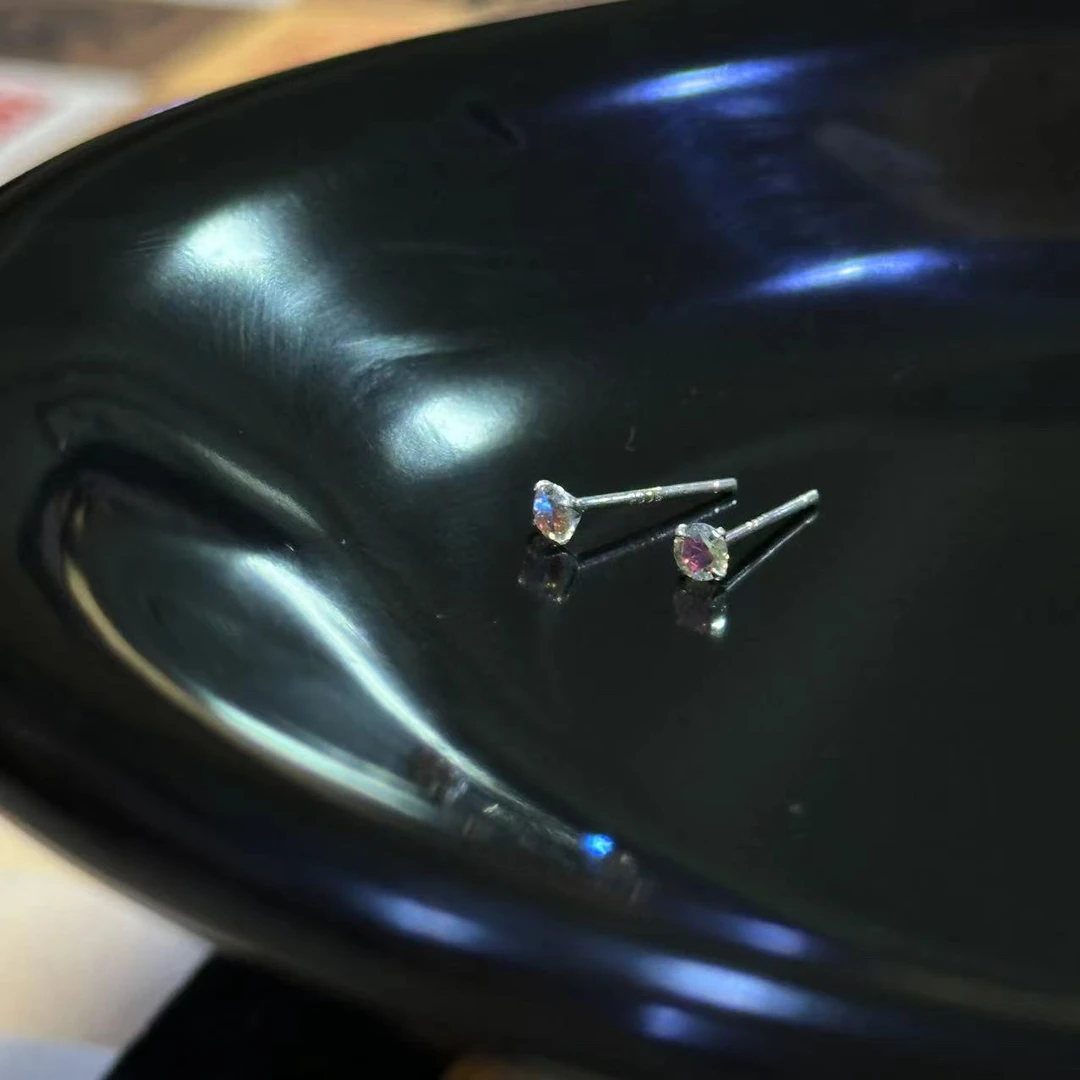 925银耳饰 迷你四爪彩色耳饰-3986