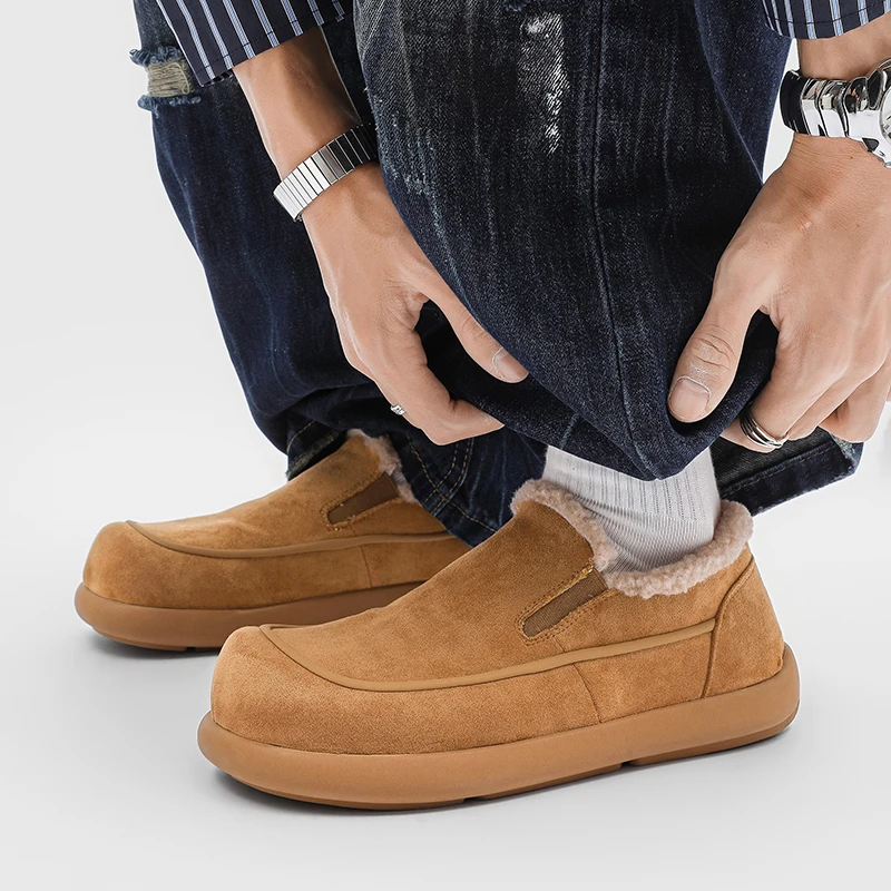 男鞋冬季新款一脚蹬韩版休闲豆豆鞋加绒保暖棉鞋日常通勤勃肯鞋