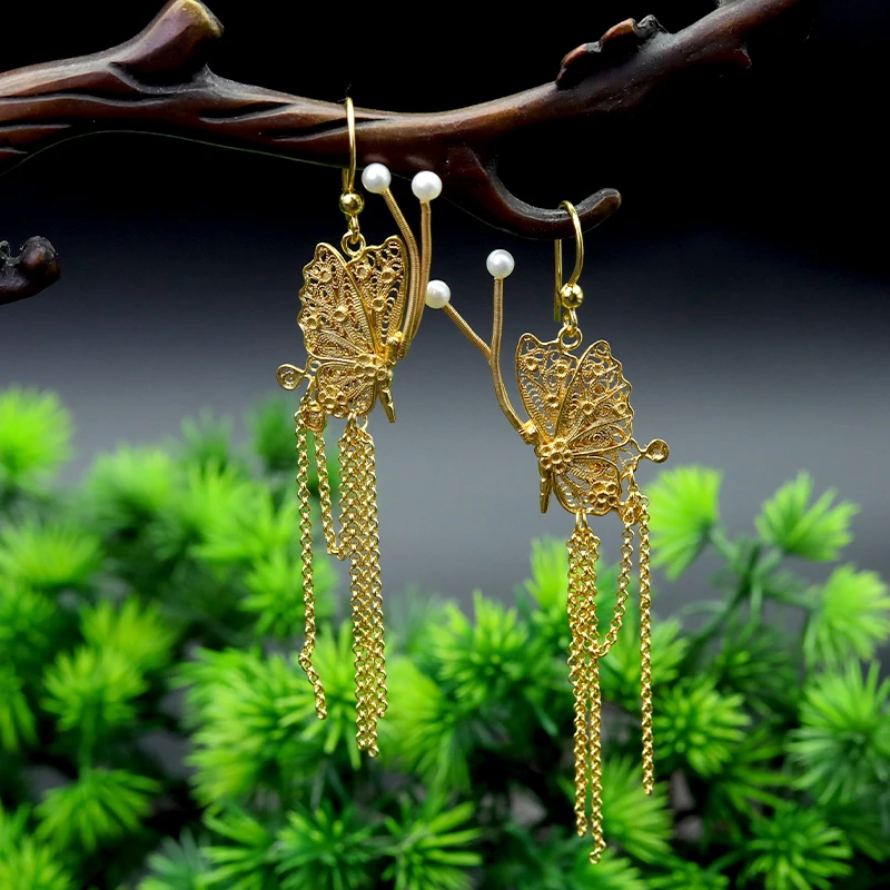 SS非遗技艺 花丝镶嵌蝴蝶耳环