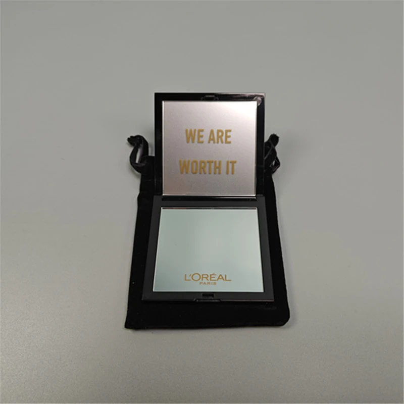 yl040欧*雅四方小方镜黑色超薄化妆镜双面补妆小镜子可折叠翻盖款