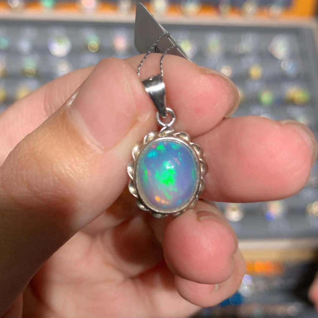 银S925镶嵌欧泊欧泊吊坠y