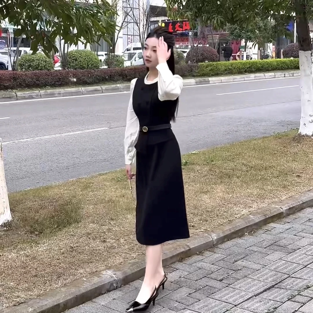 【南方庄园】琳琳小个子高级感拼接假两件连衣裙女早春秋显瘦小个子