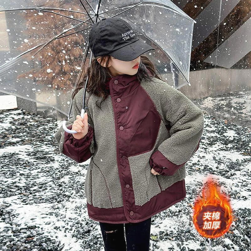 巴拉女童秋冬款外套女孩中大儿童装加12岁加绒加厚女童棉衣
