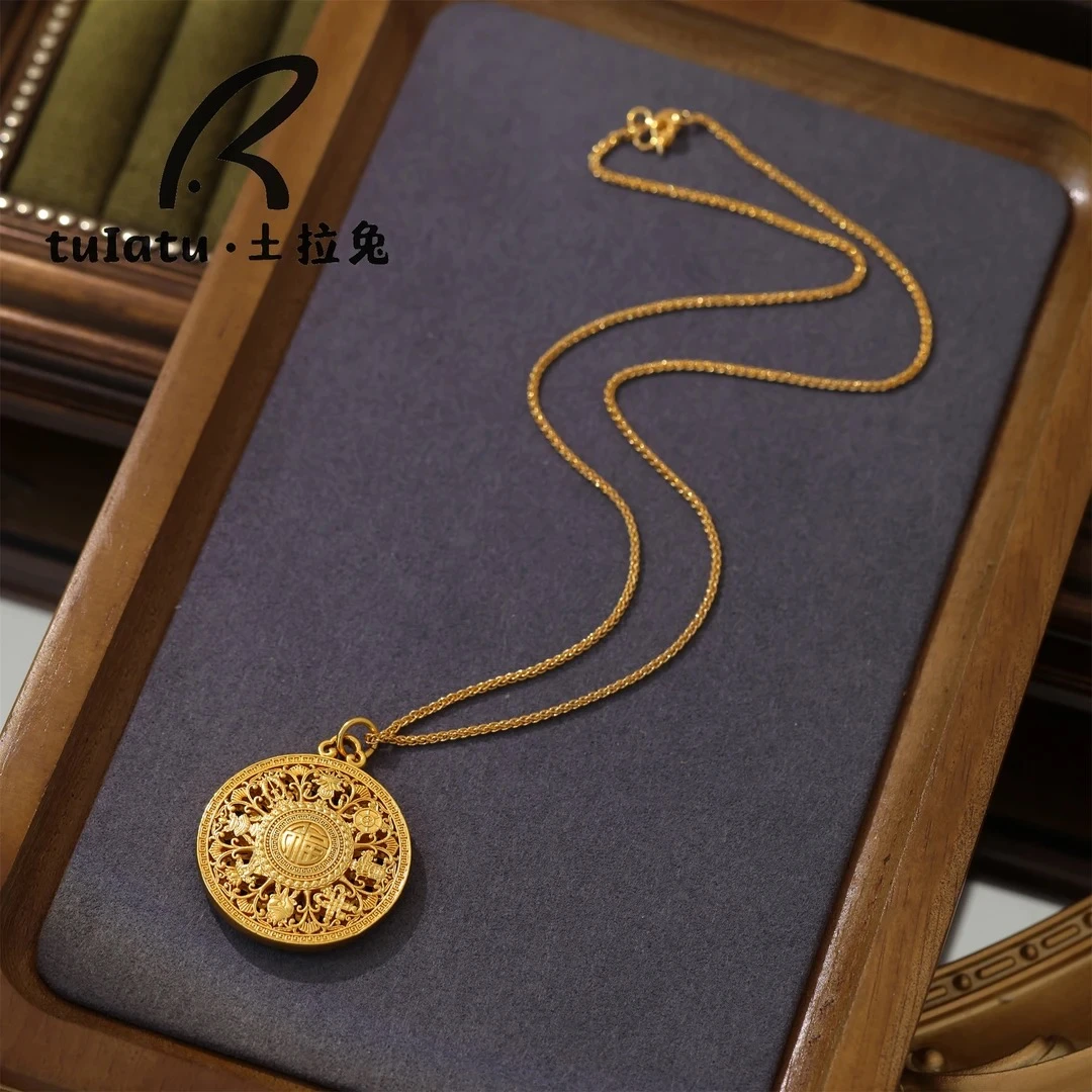 铜合金项链 八宝罗盘项链新款吊坠女士新中式国潮挂坠双面百搭