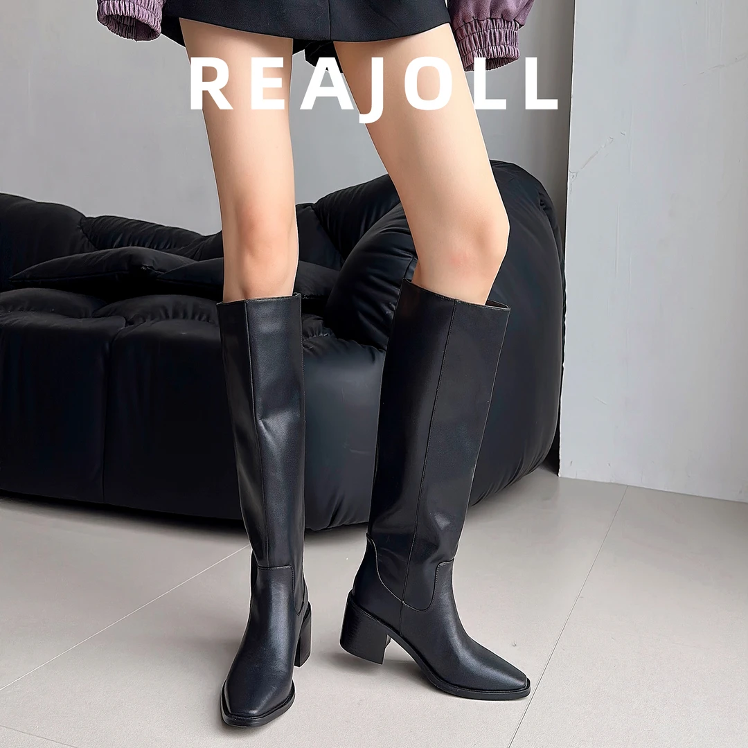 长筒靴子女2025秋冬新款方头粗跟宽版显瘦法式设计不过膝高筒长靴