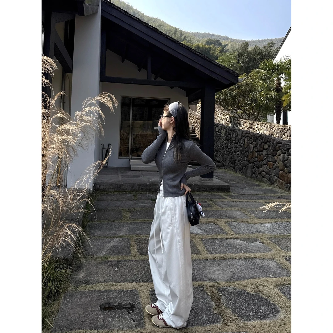 SEVEN也 好穿不费力天丝棉凉感白色直筒休闲裤垂感宽松女新款百搭