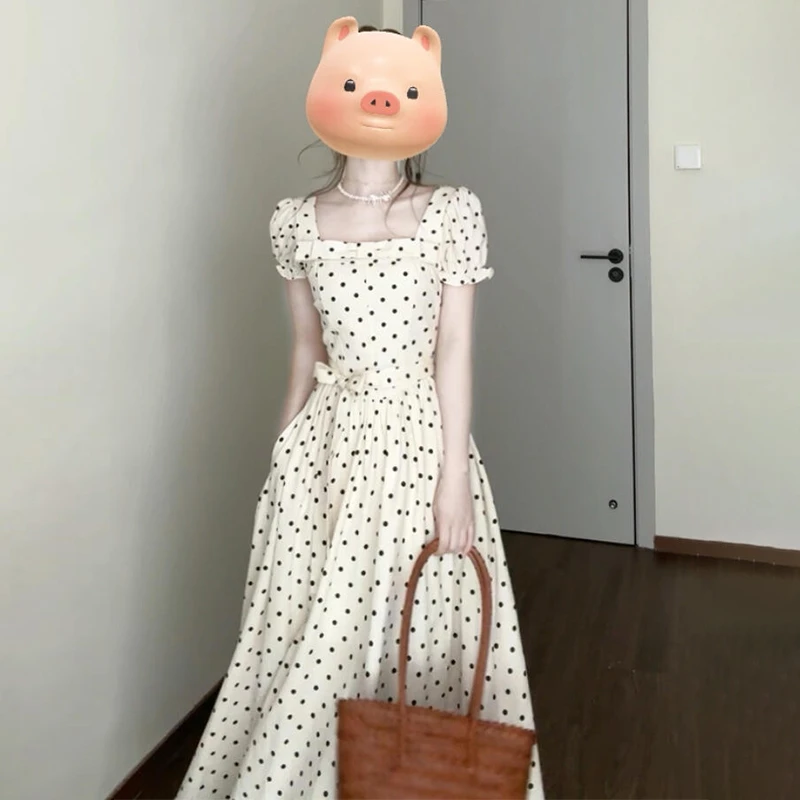 许愿星~法式高级感小众波点收腰泡泡袖连衣裙夏季2025长裙2165