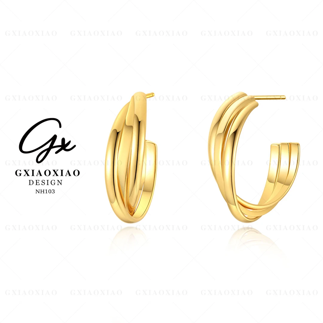 G XIAOXIAO 镀K金 气质时尚简约百搭小众麻花耳环 NH103