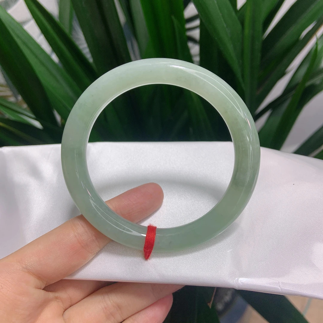 0981号缅甸天然A货翡翠56-57圈口果绿圆条手镯