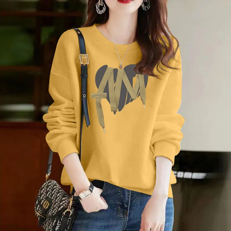 圆领套头打底衫加绒加厚卫衣女2025秋冬新款宽松韩版外套春秋薄款