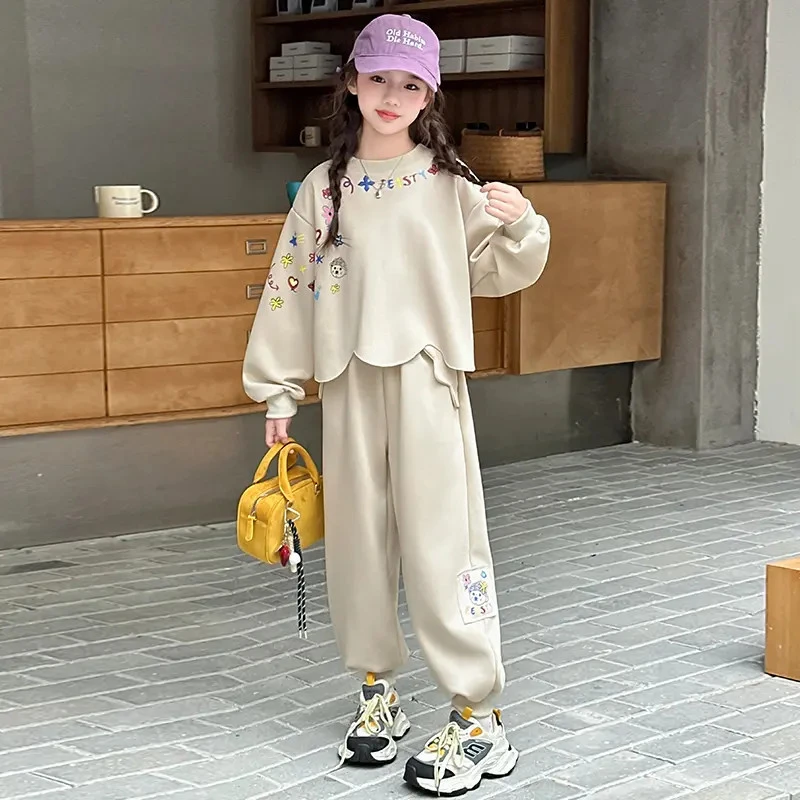 女童秋装套装2025新款洋气儿童运动服中大童女孩春秋季卫衣两件套