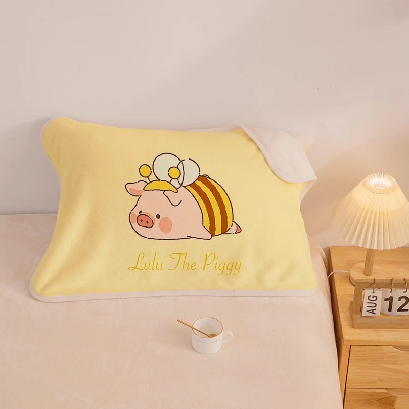 加绒加厚贪吃崽机洗枕头巾lulu猪婴肤绒防脏枕巾简便舒适枕巾新品