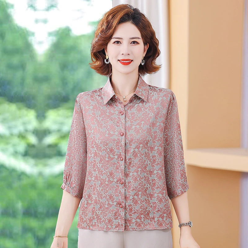 中老年休闲衬衫套装宽松中老年女装春秋季小衫气质妈妈装