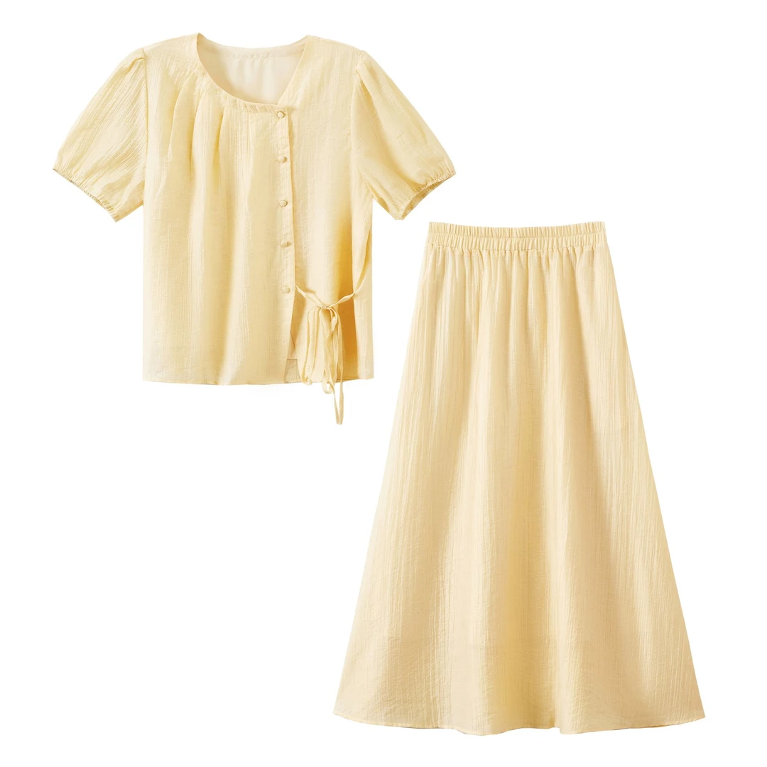 【云云专属】中国风禅意系简约纯洁设计感绑带上衣+半裙两件套58219