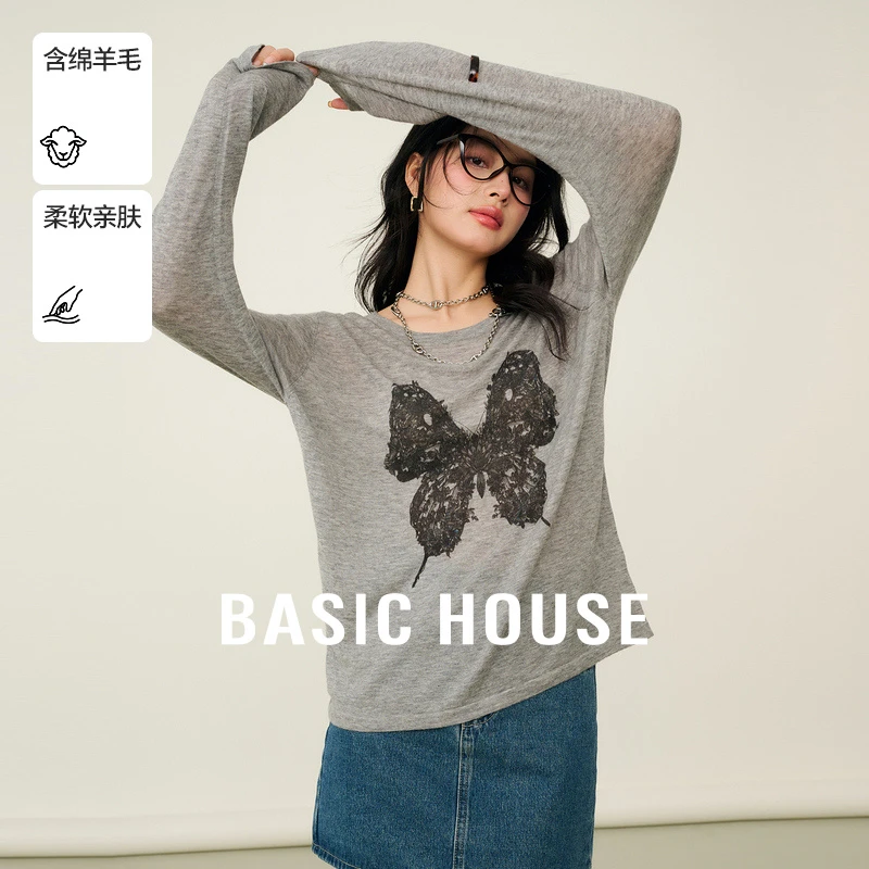 Basic House/百家好印花长袖针织衫-B0625H5G952