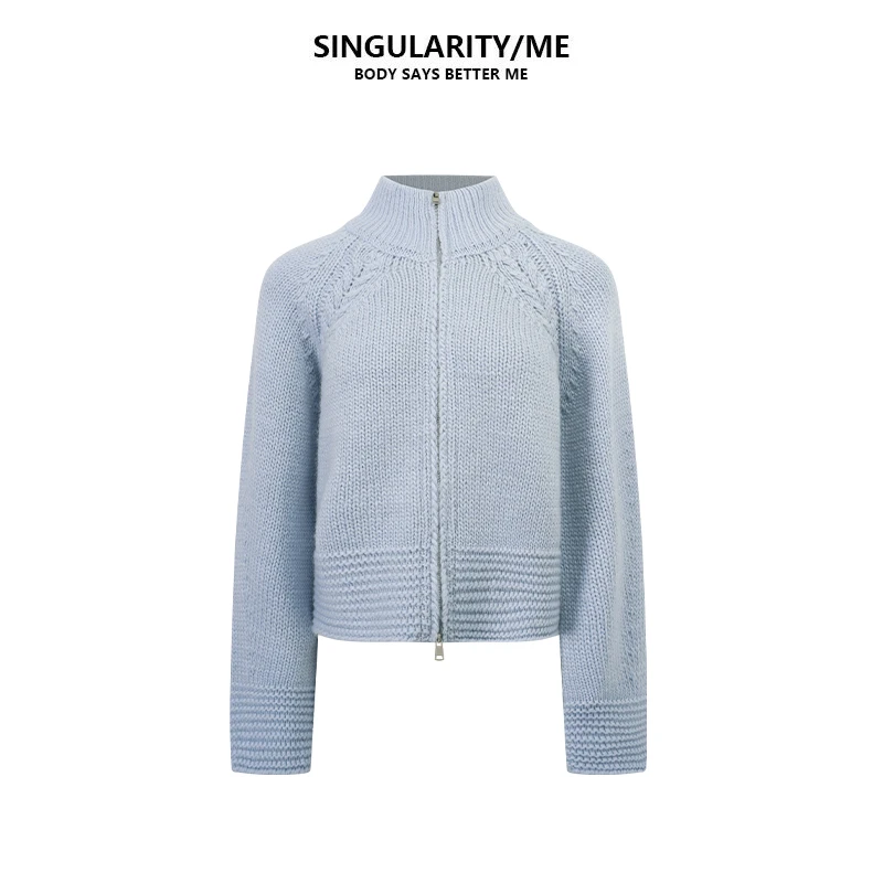 Singularity Me 7A 25079 冰岛绵羊毛立领拉链绞花针织开衫外套