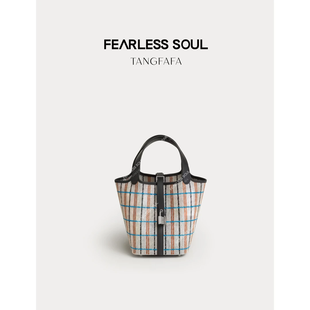 TFF X FS 刺绣条纹菜篮子格纹手提包 825FB115 -