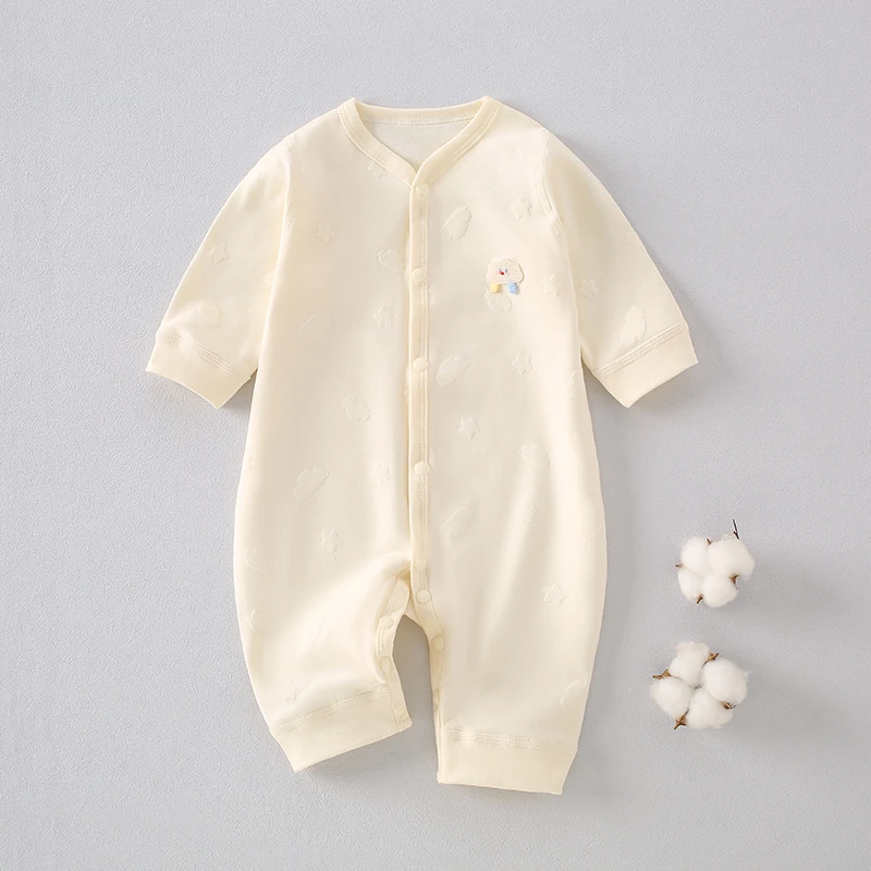 春夏款移圈提花连体纯棉爬爬服新生儿男女宝宝无骨哈衣舒适居家服