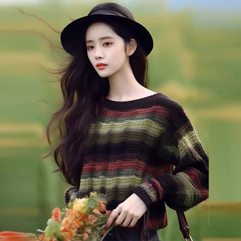 2025秋冬新款欧货独特别致毛衣今年流行漂亮拼色上衣禅意仙气飘飘