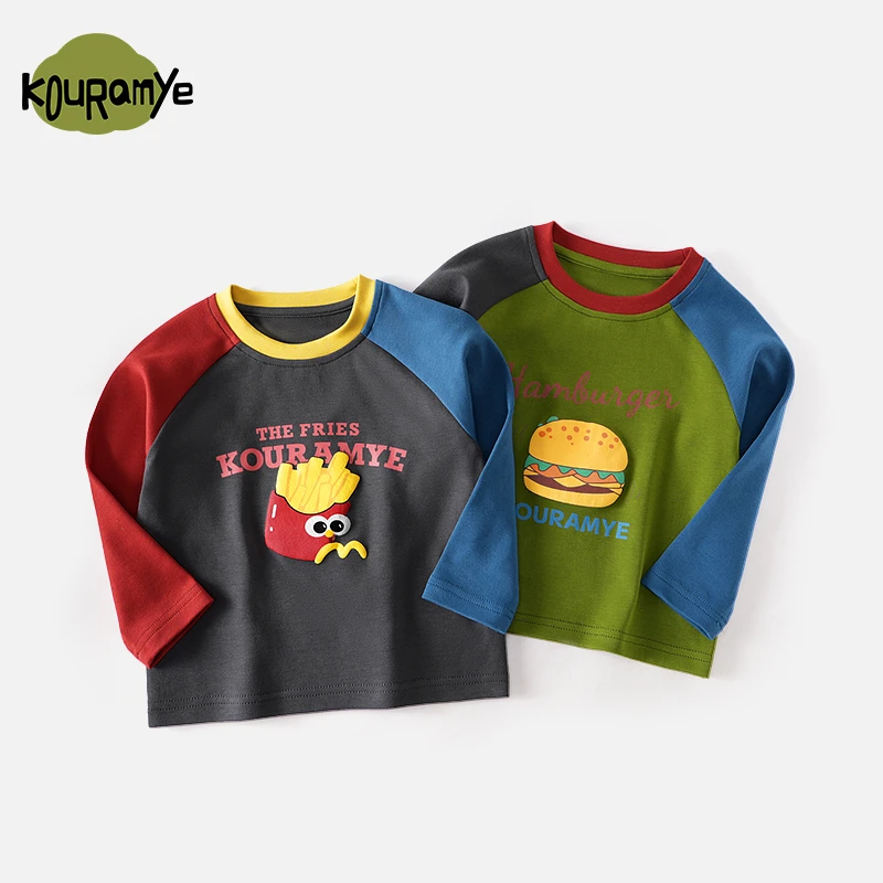 酷娃米秋款儿童T恤中小男女痛百搭撞色插肩袖打底衫20602