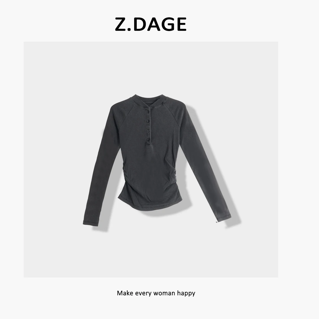 Z.DAGE'黑暗中的光‘时尚极简街头风百搭多排扣设计T恤-237555