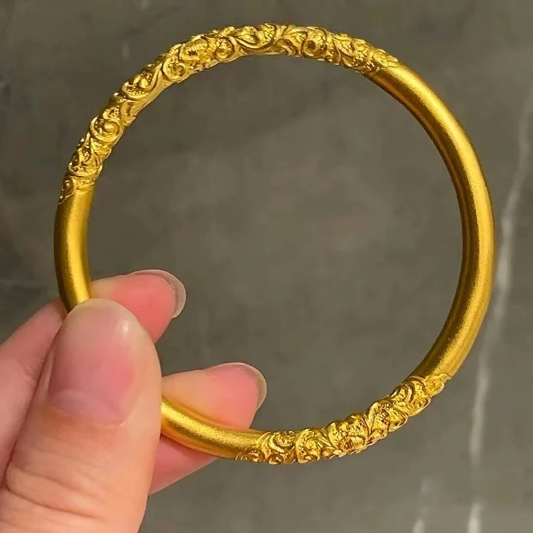 铜合金手镯 【粉丝专属】新款卷草纹手镯紫荆花百搭素圈实心手镯