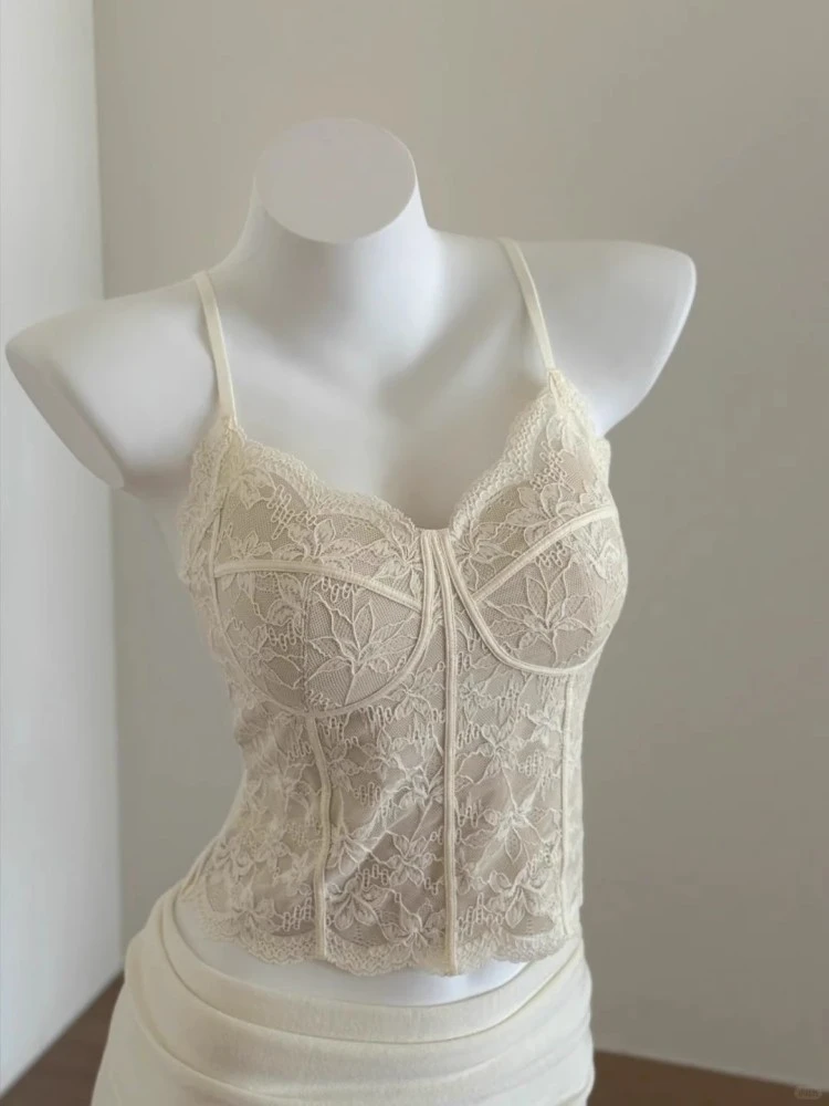 【时尚百搭】法式蕾丝性感高级美背吊带免穿文胸背心带胸垫内搭打底