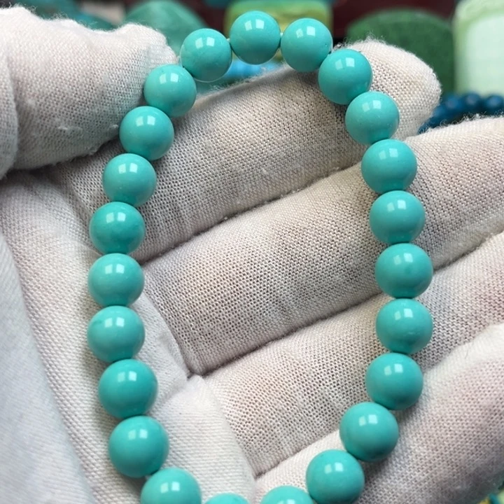 石材8毫米高瓷绿圆珠手串